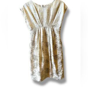 Shoshana A-line Cocktail Dress Sz 4 Cream Metallic Gold Threads Lined Cap Sleeve